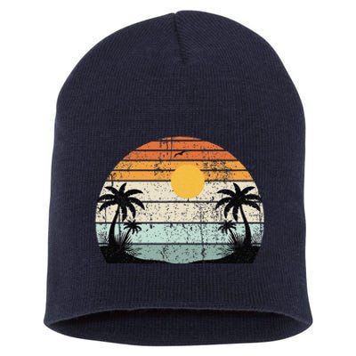 Sunshine Summer Vibes Palm Trees Beach Retro Tropical Summer Short Acrylic Beanie