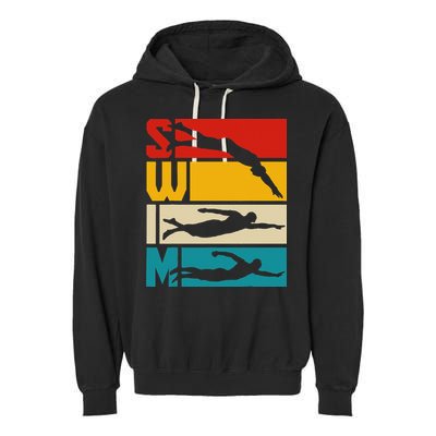 Swim Swimming Vintage Retro Swimmer Garment-Dyed Fleece Hoodie