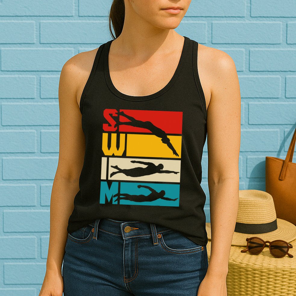 Swim Swimming Vintage Retro Swimmer Womens Tank Top