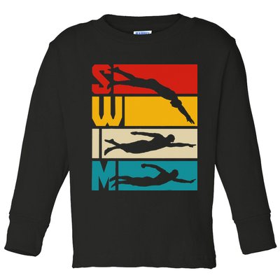 Swim Swimming Vintage Retro Swimmer Toddler Long Sleeve Shirt