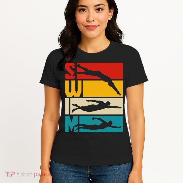Swim Swimming Vintage Retro Swimmer Womens T-Shirt