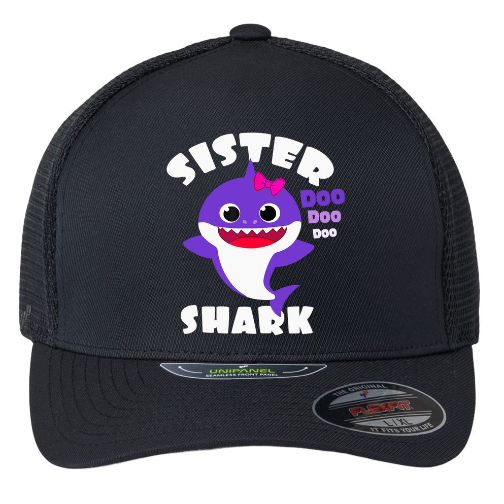 Sister Shark Vintage Retro Pajamas Funny Shark Lover Family Flexfit Unipanel Trucker Cap