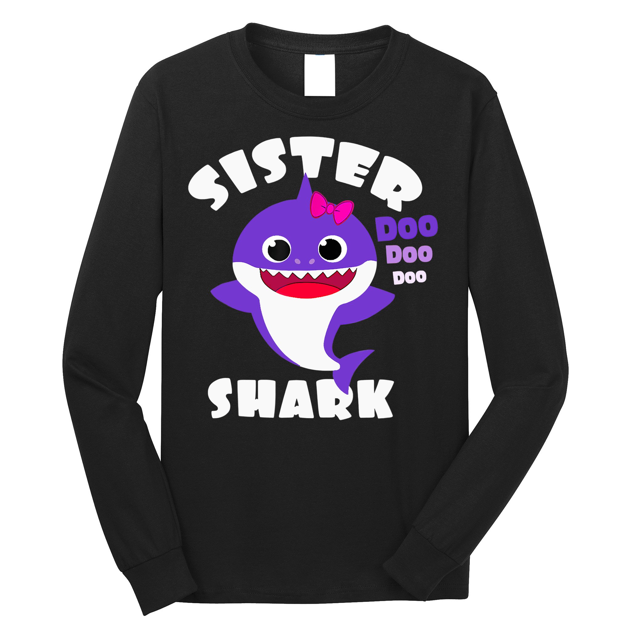 Sister Shark Vintage Retro Pajamas Funny Shark Lover Family Long Sleeve Shirt
