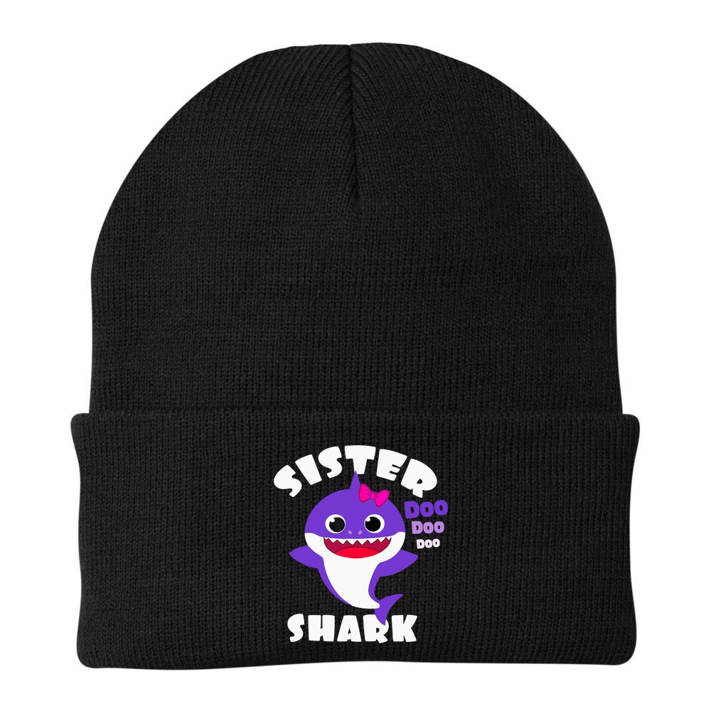 Sister Shark Vintage Retro Pajamas Funny Shark Lover Family Beanie