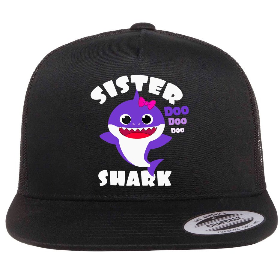 Sister Shark Vintage Retro Pajamas Funny Shark Lover Family Flat Bill Trucker Hat