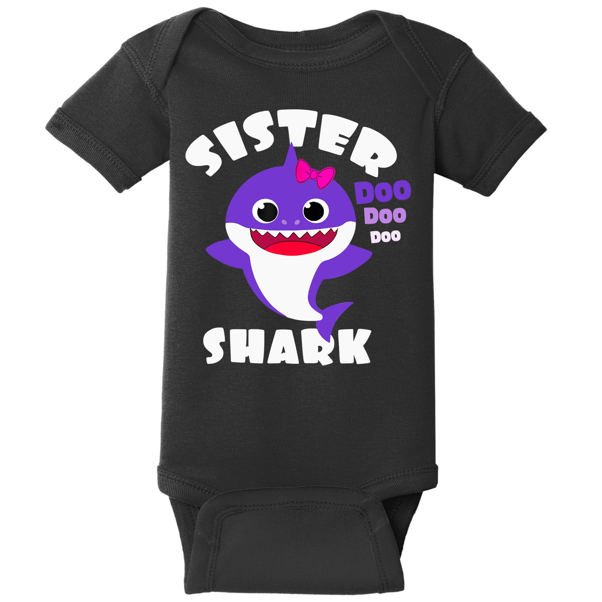 Sister Shark Vintage Retro Pajamas Funny Shark Lover Family Baby Bodysuit