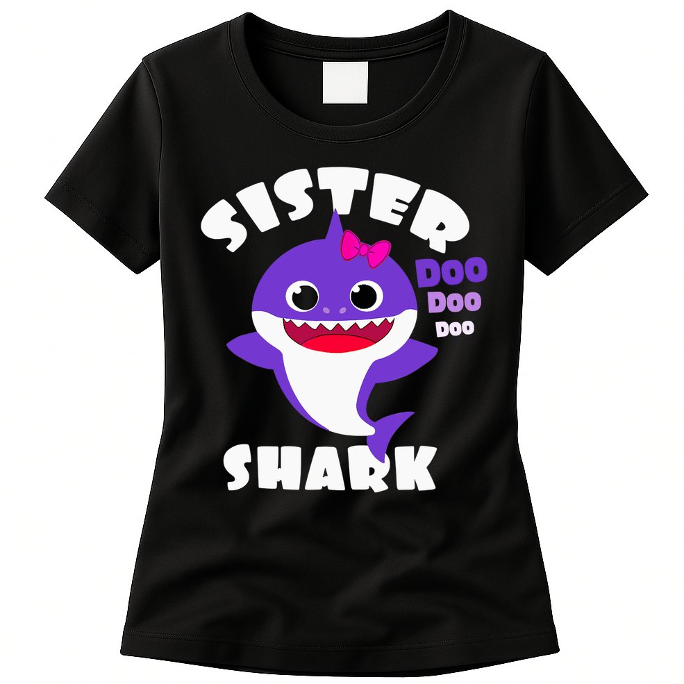Sister Shark Vintage Retro Pajamas Funny Shark Lover Family Womens T-Shirt
