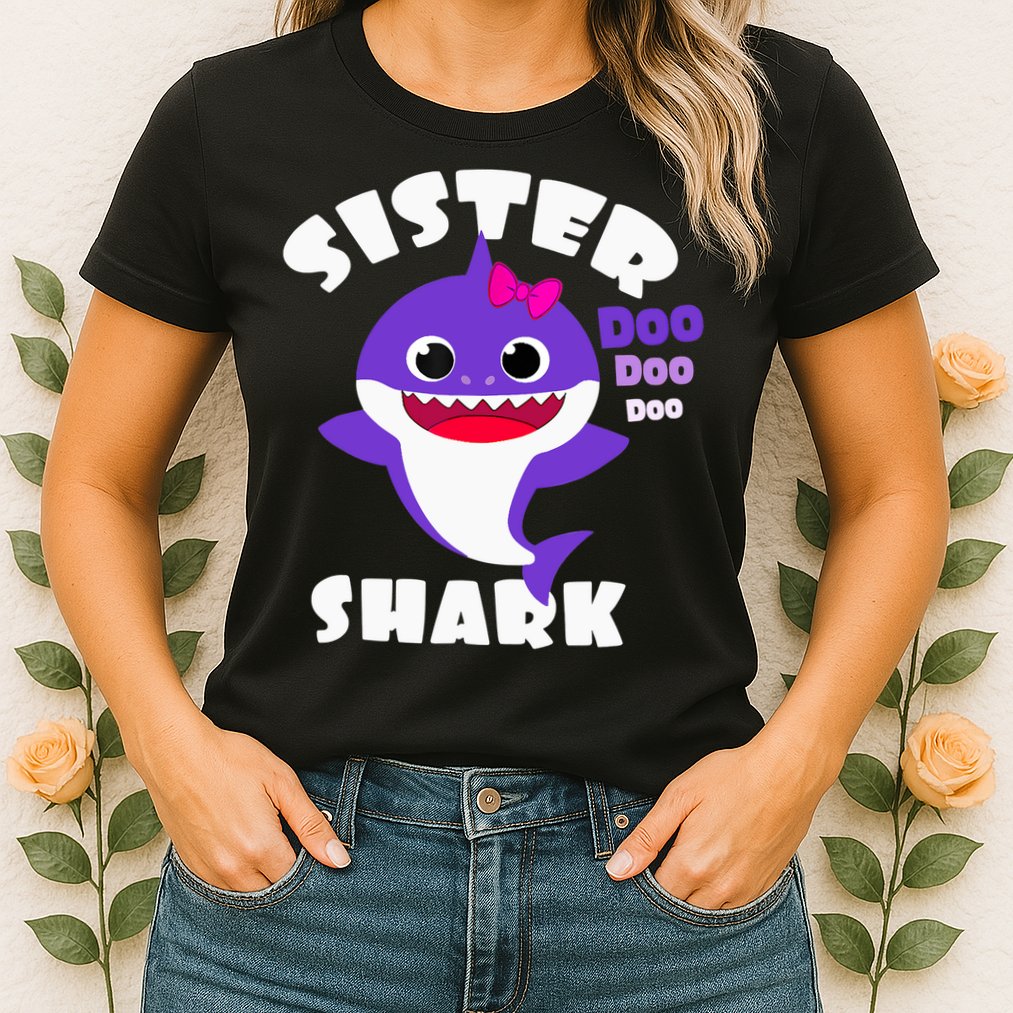 Sister Shark Vintage Retro Pajamas Funny Shark Lover Family Womens T-Shirt