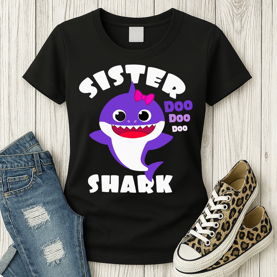 Sister Shark Vintage Retro Pajamas Funny Shark Lover Family Womens T-Shirt