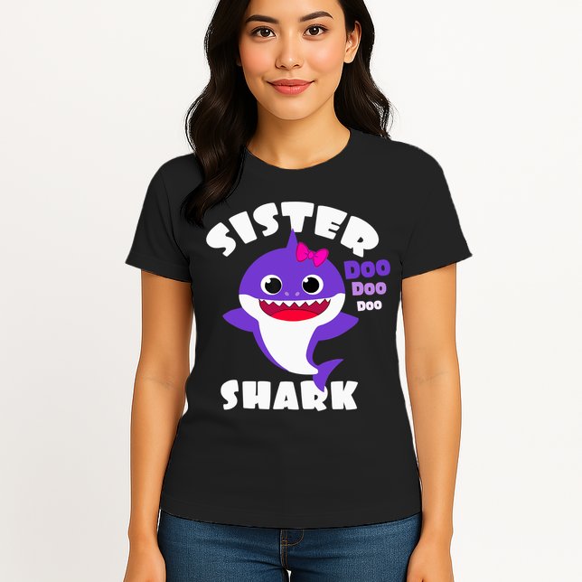 Sister Shark Vintage Retro Pajamas Funny Shark Lover Family Womens T-Shirt