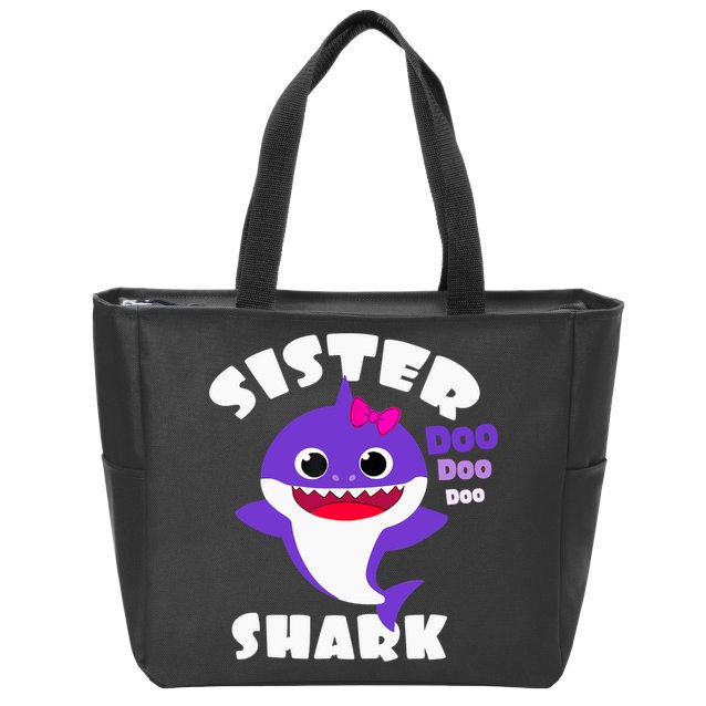 Sister Shark Vintage Retro Pajamas Funny Shark Lover Family Zip Tote Bag