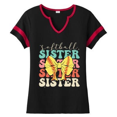 Softball Sister Vintage Sport Lover Sister Ladies Halftime Notch Neck Tee