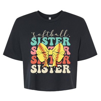 Softball Sister Vintage Sport Lover Sister Bella+Canvas Jersey Crop Tee