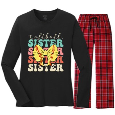 Softball Sister Vintage Sport Lover Sister Women's Long Sleeve Flannel Pajama Set 