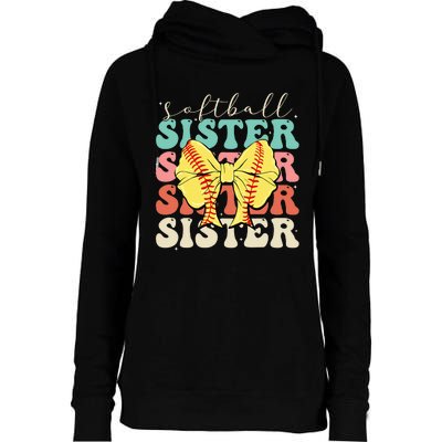 Softball Sister Vintage Sport Lover Sister Womens Funnel Neck Pullover Hood