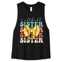 Softball Sister Vintage Sport Lover Sister Women's Racerback Cropped Tank