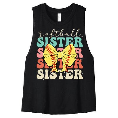 Softball Sister Vintage Sport Lover Sister Women's Racerback Cropped Tank