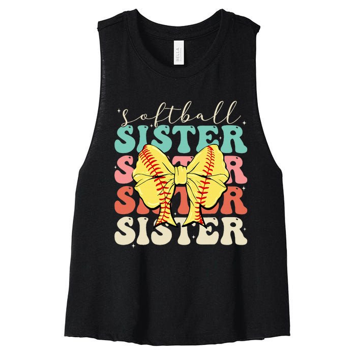 Softball Sister Vintage Sport Lover Sister Women's Racerback Cropped Tank