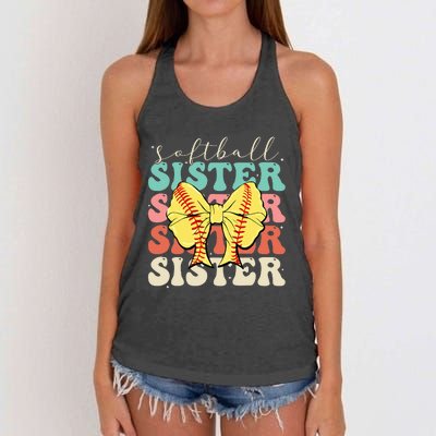 Softball Sister Vintage Sport Lover Sister Women's Knotted Racerback Tank