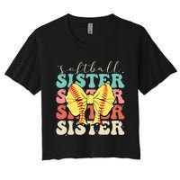 Softball Sister Vintage Sport Lover Sister Women's Crop Top Tee