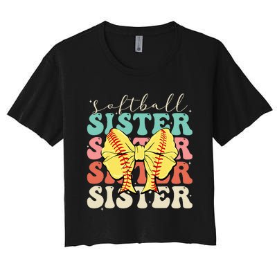 Softball Sister Vintage Sport Lover Sister Women's Crop Top Tee