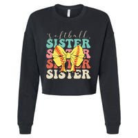 Softball Sister Vintage Sport Lover Sister Cropped Pullover Crew