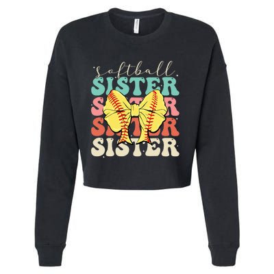 Softball Sister Vintage Sport Lover Sister Cropped Pullover Crew