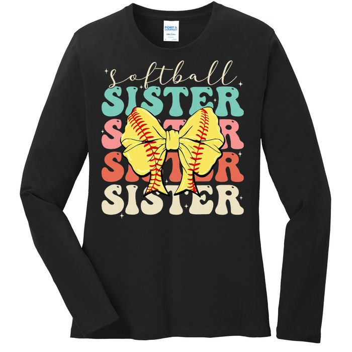 Softball Sister Vintage Sport Lover Sister Ladies Long Sleeve Shirt