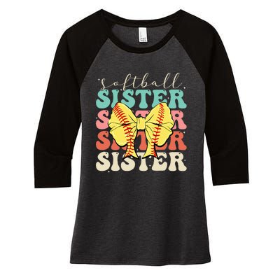 Softball Sister Vintage Sport Lover Sister Women's Tri-Blend 3/4-Sleeve Raglan Shirt