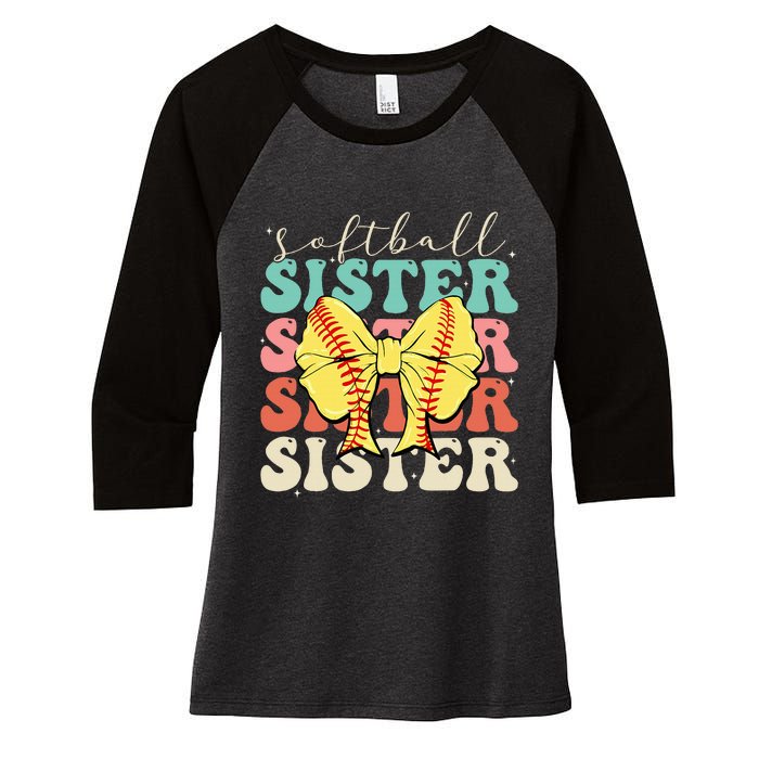 Softball Sister Vintage Sport Lover Sister Women's Tri-Blend 3/4-Sleeve Raglan Shirt