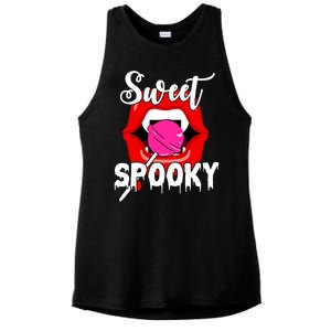 Sweet Spooky Vampire Lips Halloween Ladies PosiCharge Tri-Blend Wicking Tank