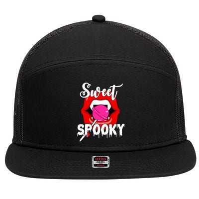 Sweet Spooky Vampire Lips Halloween 7 Panel Mesh Trucker Snapback Hat