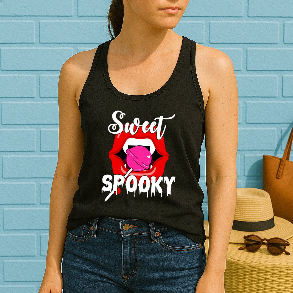 Sweet Spooky Vampire Lips Halloween Womens Tank Top
