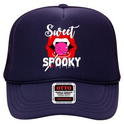 Sweet Spooky Vampire Lips Halloween High Crown Mesh Back Trucker Hat