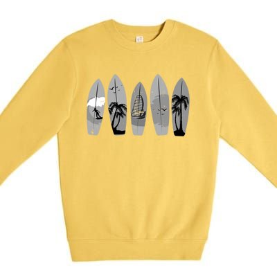 Surfing Surfboard Vintage Classic Retro Surfboarder Surfer Gift Premium Crewneck Sweatshirt