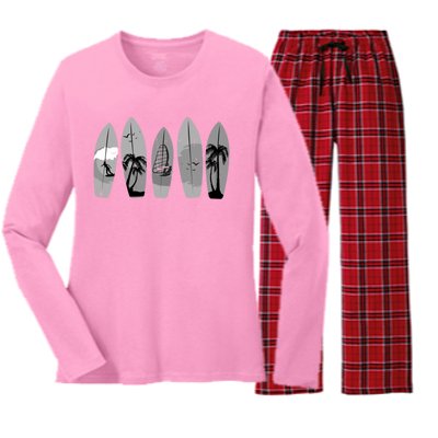 Surfing Surfboard Vintage Classic Retro Surfboarder Surfer Gift Women's Long Sleeve Flannel Pajama Set 