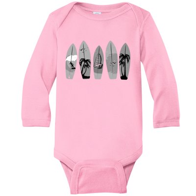 Surfing Surfboard Vintage Classic Retro Surfboarder Surfer Gift Baby Long Sleeve Bodysuit