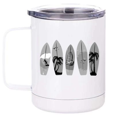 Surfing Surfboard Vintage Classic Retro Surfboarder Surfer Gift 12 oz Stainless Steel Tumbler Cup