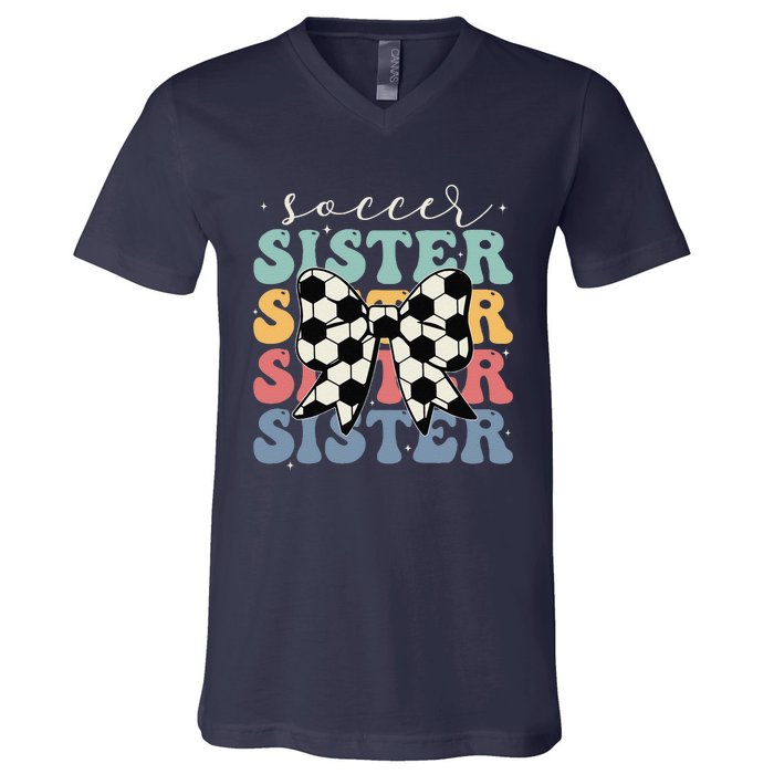 Soccer Sister Vintage Sport Lover Sister Mothers Da V-Neck T-Shirt