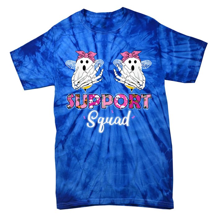 Support Squad Vintage Skeleton Hands Boo Bees Breast Cancer Gift Tie-Dye T-Shirt