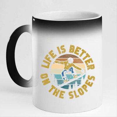 Snowboarding Snowboard Vintage Goggles Retro Life Is Better Gift 11oz Black Color Changing Mug