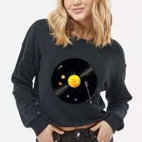 Solar System Vinyl Record Active Cropped Pullover Crew