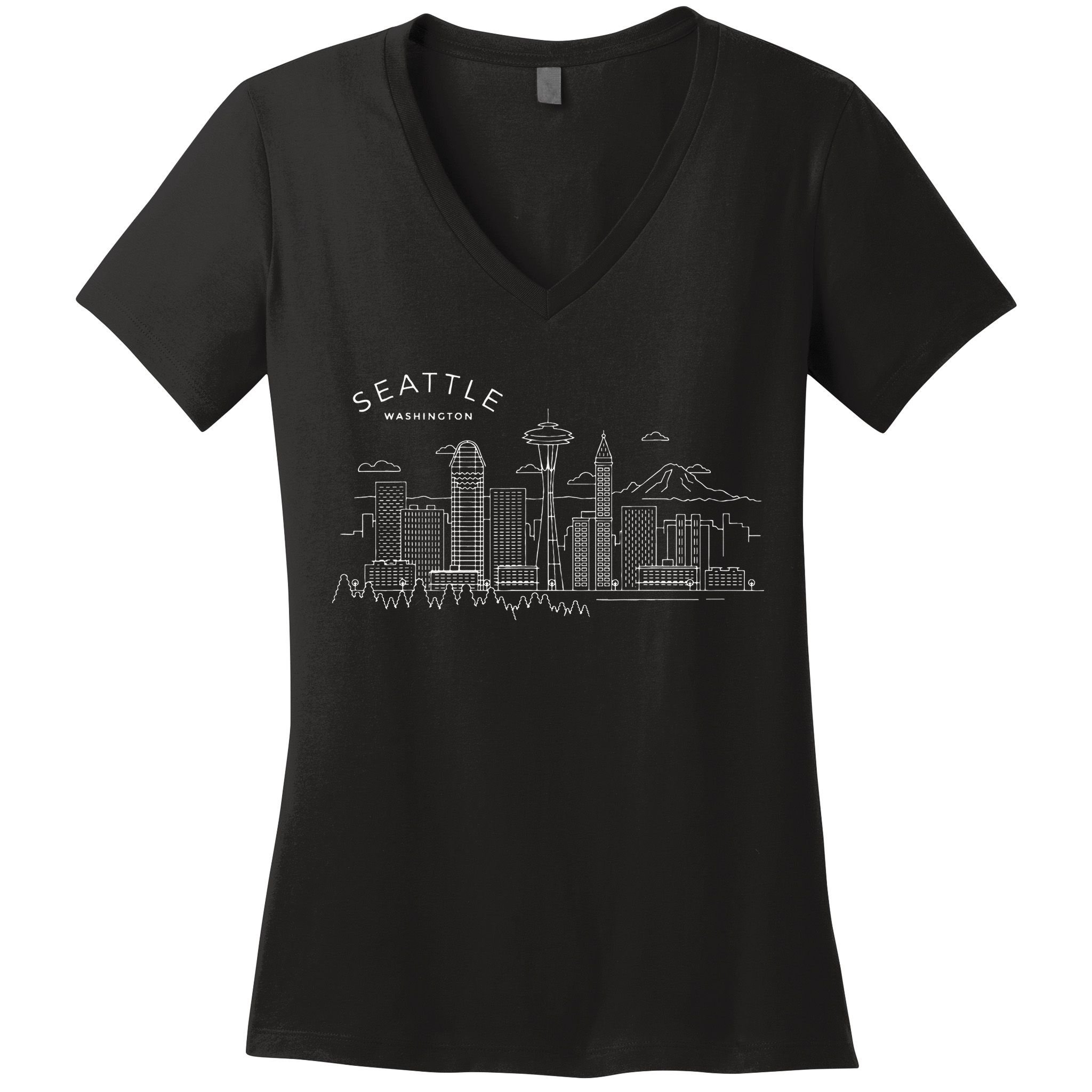 Seattle Skyline Vintage Seattle Washington Women's V-Neck T-Shirt