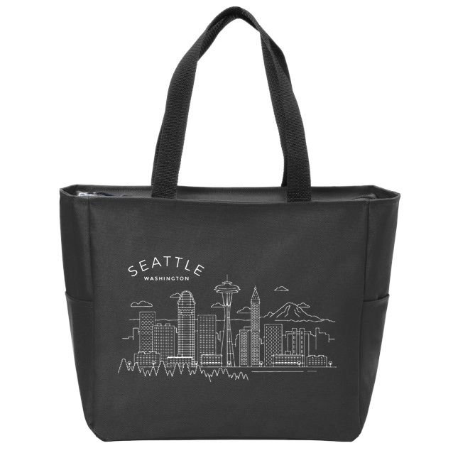 Seattle Skyline Vintage Seattle Washington Zip Tote Bag