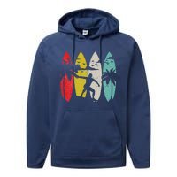 Surfer Surfboard Vintage Surfing Beach Summer Surf Performance Fleece Hoodie