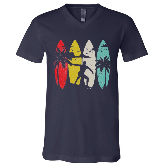 Surfer Surfboard Vintage Surfing Beach Summer Surf V-Neck T-Shirt