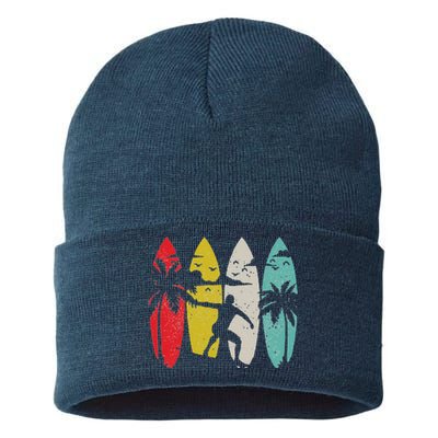 Surfer Surfboard Vintage Surfing Beach Summer Surf Sustainable Knit Beanie