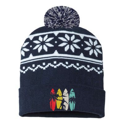 Surfer Surfboard Vintage Surfing Beach Summer Surf USA-Made Snowflake Beanie