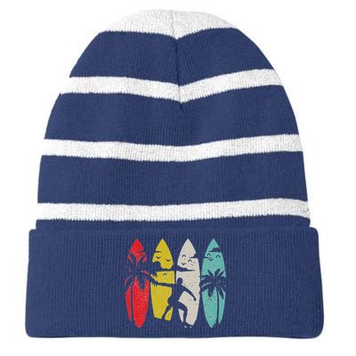 Surfer Surfboard Vintage Surfing Beach Summer Surf Striped Beanie with Solid Band