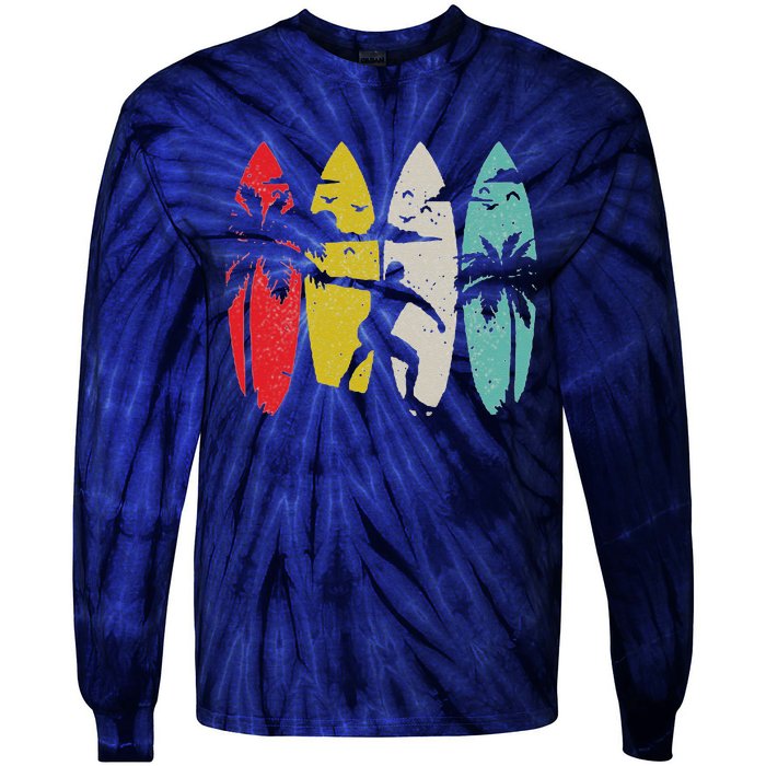 Surfer Surfboard Vintage Surfing Beach Summer Surf Tie-Dye Long Sleeve Shirt